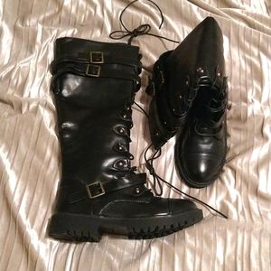 Moto Goth Lace Up Boots With Buckles